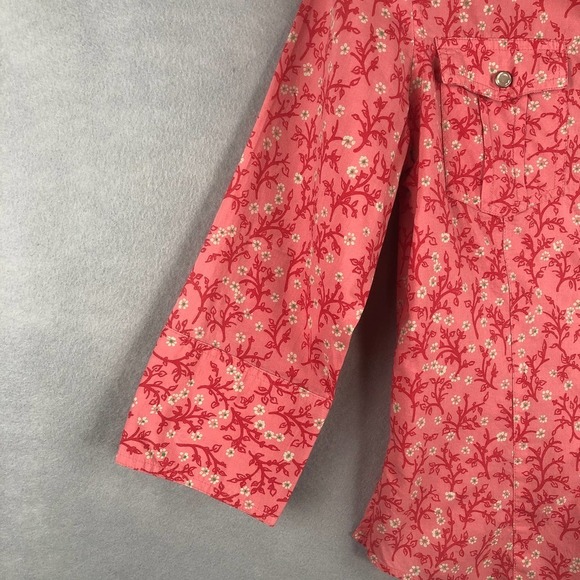 DKNY Jeans Women's Size Medium Floral Snap Front Shirt Pink - Picture 4 of 9